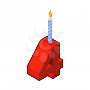 4 number and Candles for birthday. four figure for holiday cartoon style. Vector illustration
