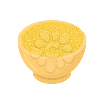 Millet in wooden bowl isolated. Groats in wood dish. Grain on white background. Vector illustration
