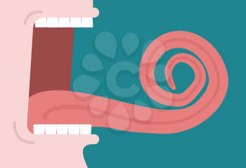 Open mouth and long tongue spiral. Vector illustration
