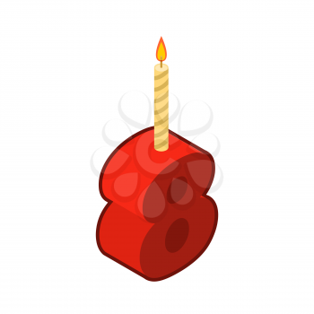 8 number and Candles for birthday. eight figure for holiday cartoon style. Vector illustration