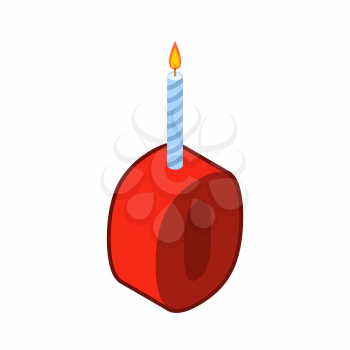 0 number and Candles for birthday. zero figure for holiday cartoon style. Vector illustration