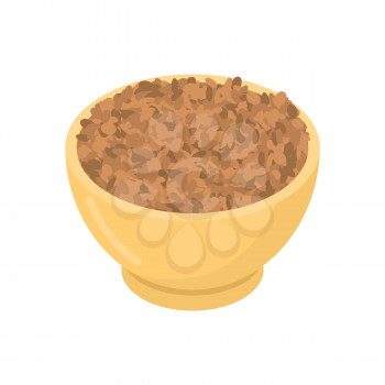 Lentils in wooden bowl isolated. Groats in wood dish. Grain on white background. Vector illustration
