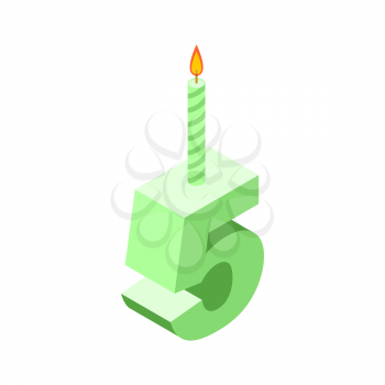 5 number and Candles for birthday. five figure for holiday cartoon style. Vector illustration