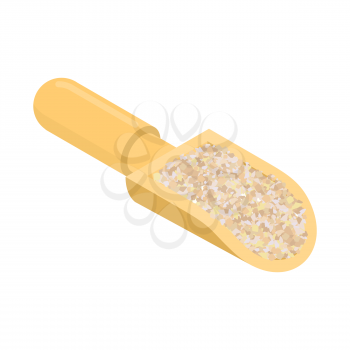 Barley grits in wooden scoop isolated. Groats in wood shovel. Grain on white background. Vector illustration
