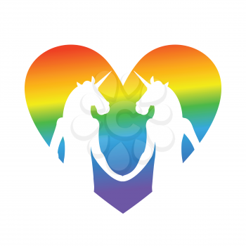 Gay love. unicorn hold hands. LGBT heart. Together forever. Vector illustration
