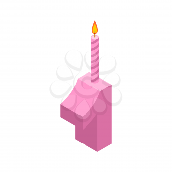 1 number and Candles for birthday. one figure for holiday cartoon style. Vector illustration