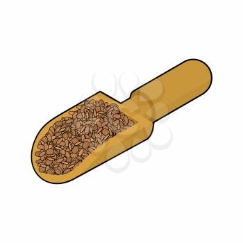 Lentils in wooden scoop isolated. Groats in wood shovel. Grain on white background. Vector illustration
