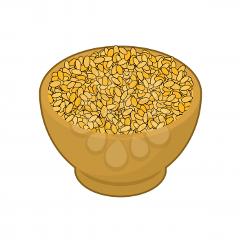 Bulgur in wooden bowl isolated. Groats in wood dish. Grain on white background. Vector illustration
