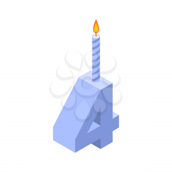 4 number and Candles for birthday. four figure for holiday cartoon style. Vector illustration