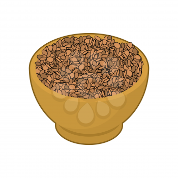 Lentils in wooden bowl isolated. Groats in wood dish. Grain on white background. Vector illustration
