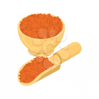 Red Lentils in wooden bowl and spoon. Groats in wood dish and shovel. Grain on white background. Vector illustration
