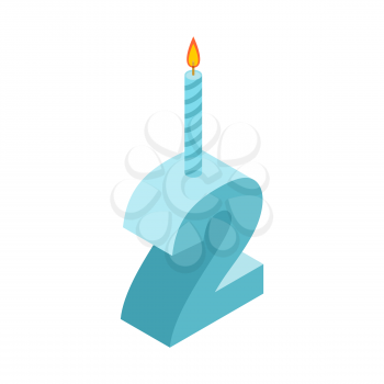 2 number and Candles for birthday. two figure for holiday cartoon style. Vector illustration