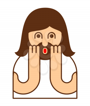 Oh my god Jesus emotion. OMG Christos Emoji. exclamation is shocked. Surprised with news sticker. Religion is person of facial expressions, emotions and feelings