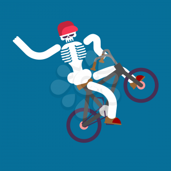 Skeleton on bicycle. Skull and BMX. Boy skeletons rolling bike