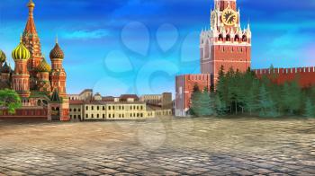 Digital painting of the Red square with Moscow Kremlin
