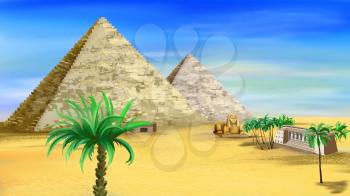Digital painting of the Egyptian pyramids.