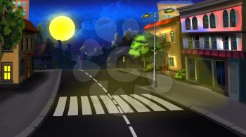 Digital painting of the city street at night.