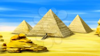 Digital painting of the Egyptian pyramids - one of the wonders of the world.