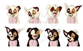 Set of white and black Puppies images.  Digital painting  full color cartoon style illustration isolated on white background.