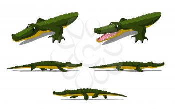 Set of Little Crocodile  images. Digital painting  full color cartoon style illustration isolated on white background.