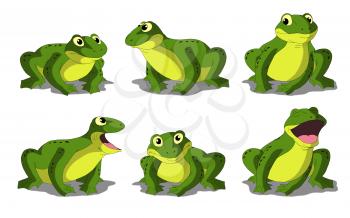 Set of light green frogs separate images. Digital painting  full color cartoon style illustration isolated on white background.