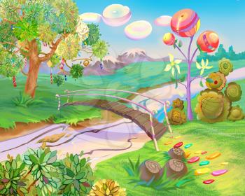 Digital Painting, Illustration of a Exotic Dreamland. Fantastic Cartoon Style Character, Fairy Tale Story Background, Card Design