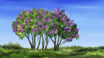 Digital painting of the Lilac Tree or Syringa vulgaris