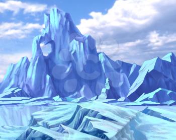 Royalty-Free Clipart Image. Digital Painting, Illustration of the Arctic and Icebergs.