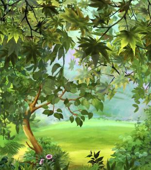 Digital painting of the Tree in a Meadow