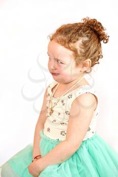 Fashion little girl in green dress, in catwalk model pose, stock photo. Image 10
