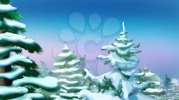 Crown Tree Covered Snow.  Handmade illustration in a classic cartoon style.