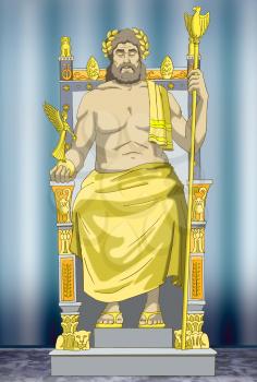 Statue of Zeus. Wonders of the world. Digital Painting Background, Illustration in cartoon style character.
