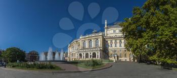 Odessa, Ukraine - 09.03.2018. National Academic Theater of Opera and Ballet in Ukraine. Panoramic view in a summer morning