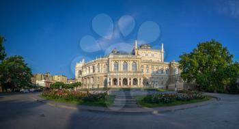 Odessa National Academic Theater of Opera and Ballet in Ukraine. Panoramic view in a summer morning
