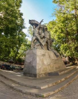 ODESSA, UKRAINE - 08.23.2018. Monument to sailors of Battleship Potemkin, who supported workers revolt of 1905 in Odessa