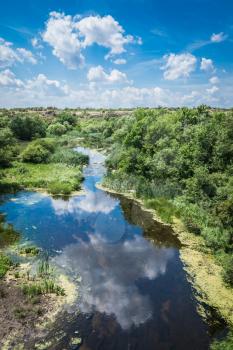 Panoramic view of Aktovskiy Canyon, Nikolayev region, Ukraine. River Mertvovod in a sunny summer day. One of natural wonders of Europe