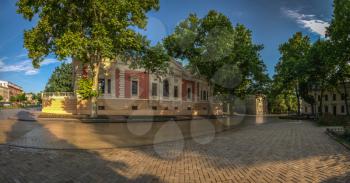 ODESSA, UKRAINE - 06.06.2018. Square near the city hall of Odessa. Primorsky Boulevard in a summer morning. Panorama view.