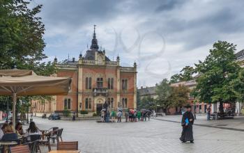 Novi Sad, Serbia - 07-18-2018. Panoramic View of the  Bishop Palace in Novi Sad, Serbia in a cloudy summer day