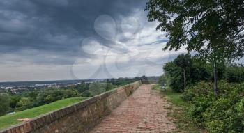 Panoramic View of the  Petrovaradin Fortress in Novi Sad, Serbia in a cloudy summer day