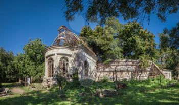 Old abandoned Chkalov sanatorium in Odessa, Ukraine, in a sunny summer day