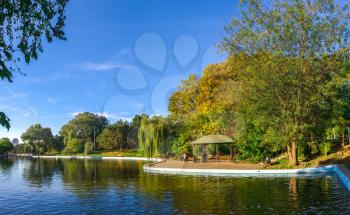 Odessa, Ukraine - 10.05.2018. Big pond in Odessa Victory park on a sunny autumn day