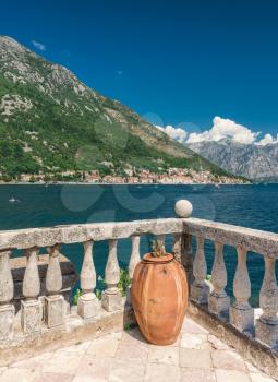 Perast, Montenegro - 07.11.2018.  View of the Bay of Kotor from the island in Montenegro