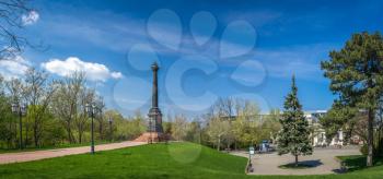 ODESSA, UKRAINE - 04.25.2018. Alexander 2  Column in Odessa. Tourist attraction of the city of Odessa, Ukraine. Panorama view.