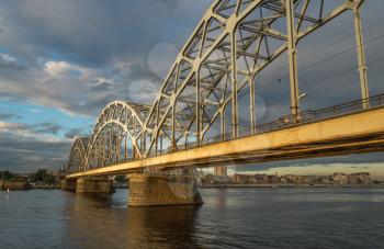 Panoramic View of a Bridge in Riga city in a summer evening
