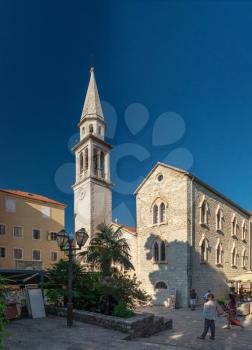 Budva, Montenegro - 07.10.2018.  St. Johns Church in Budva old town on a sunny summer day