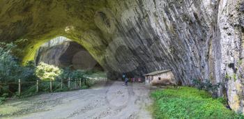 Panoramic view inside the Devetashka Cave near Devetaki village and Osam river in Bulgaria
