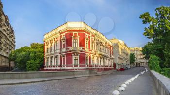 Odessa, Ukraine - 06.12.2018. Sunny summer morning in the historical center of Odessa, Ukraine. real estate of Pommer and Saboneev bridge