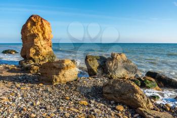 Stone pillar on the Black Sea coast near the village of Fontanka, Odessa region, Ukraine