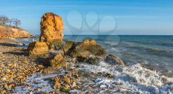 Stone pillar on the Black Sea coast near the village of Fontanka, Odessa region, Ukraine