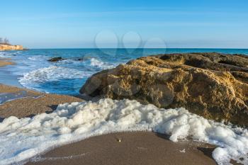 Limestone rock on the seashore near the village of Fontanka, Odessa region, Ukraine